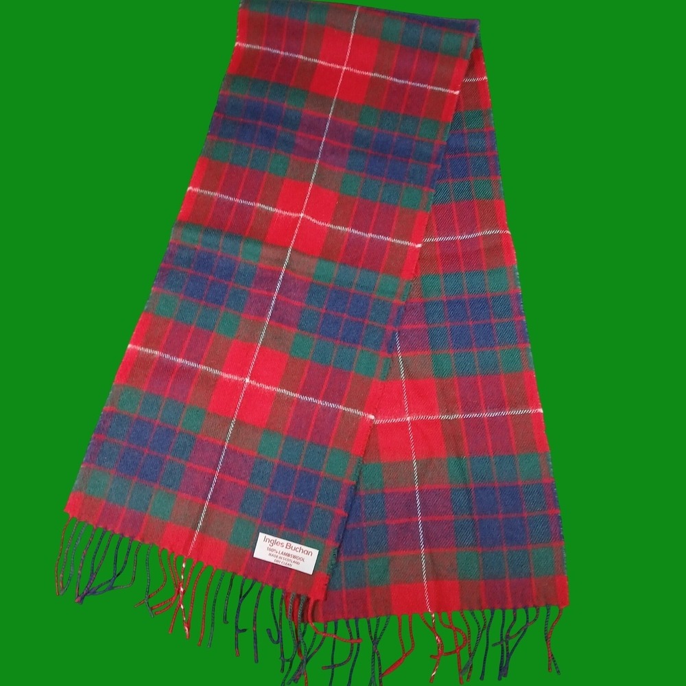 Ingles Buchan Scarf Tartan Plaid Red 100% Lambswool Scotland Vintage